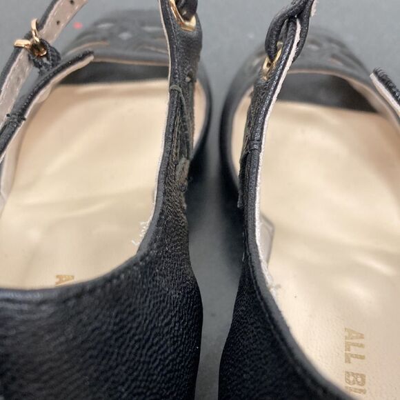 All Black the Brand Anthropologie Black Leather Cut Out Peep Toe Mary Jane Heels - Picture 11 of 12